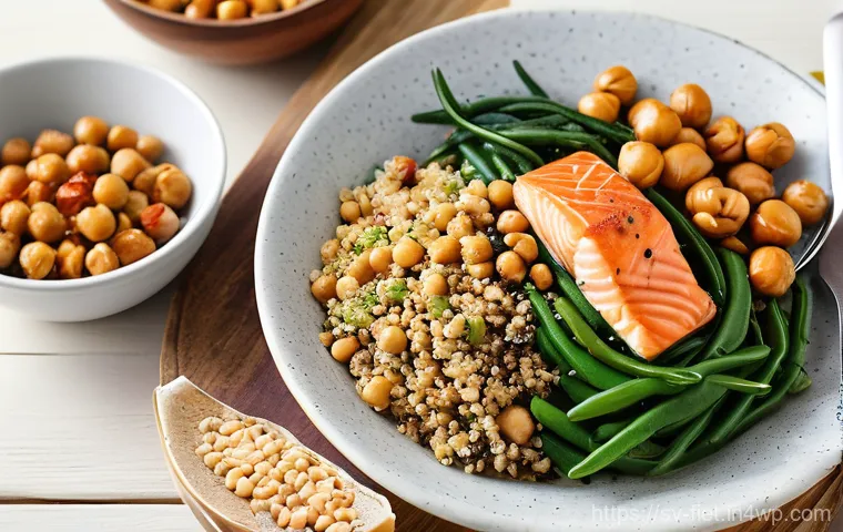 플렉시테리언 식단의 건강한 단백질 선택 - A vibrant and inviting flat lay photograph of a balanced flexitarian lunch spread on a light wooden ...