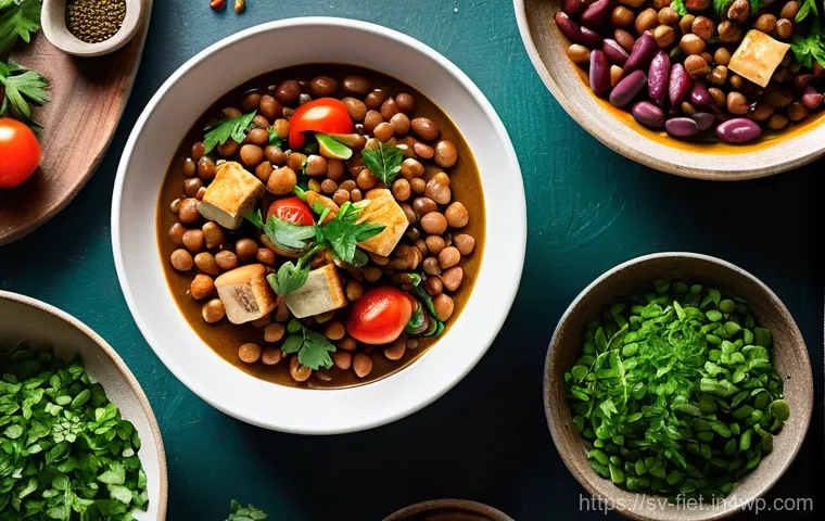 플렉시테리언 식단의 건강한 단백질 선택 - A vibrant and inviting flat lay photograph of a balanced flexitarian lunch spread on a light wooden ...