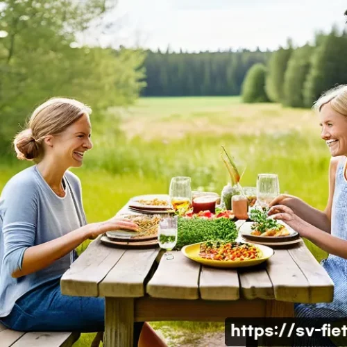 플렉시테리언 식단의 문화적 접근 - **Prompt:** A vibrant, sun-drenched scene of a modern Swedish family (two adults, two children aged ...