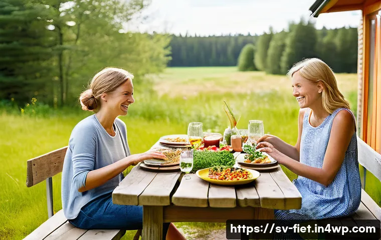 플렉시테리언 식단의 문화적 접근 - **Prompt:** A vibrant, sun-drenched scene of a modern Swedish family (two adults, two children aged ...