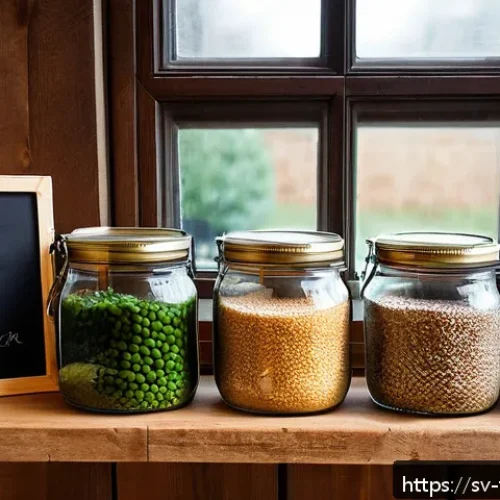 Home 32 플렉시테리언 식단 시작하기 위한 준비물 - A bright, well-organized Swedish kitchen pantry shelf filled with sustainable and nutritious staples...