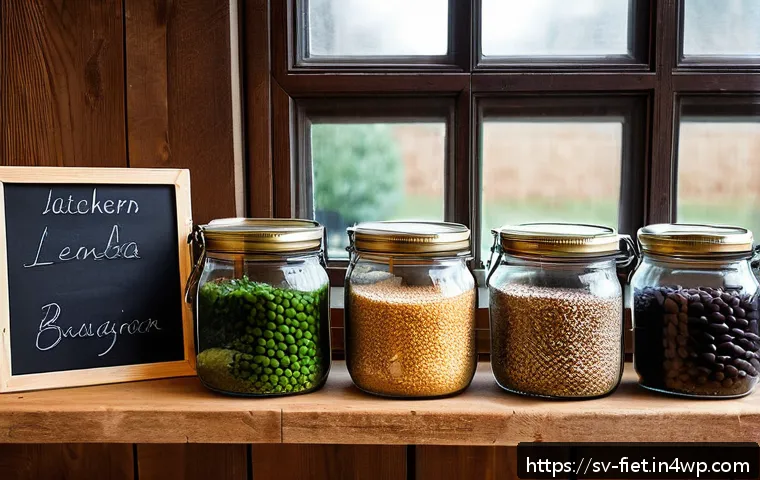 플렉시테리언 식단 시작하기 위한 준비물 - A bright, well-organized Swedish kitchen pantry shelf filled with sustainable and nutritious staples...
