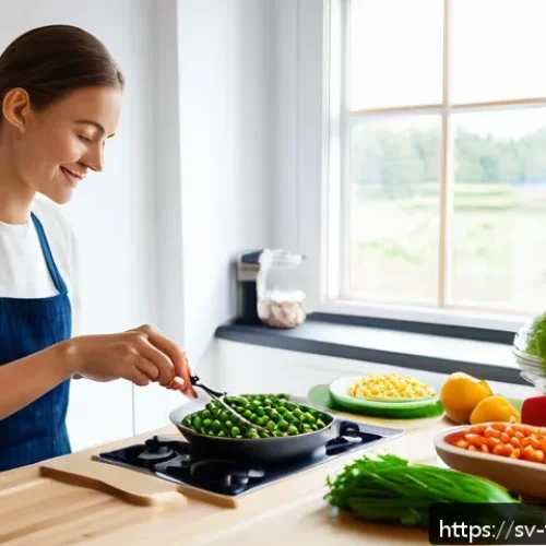 Home 31 플렉시테리언 식단을 위한 영양 보충제 추천 - A bright, modern Scandinavian kitchen scene featuring a young adult woman preparing a balanced flexi...
