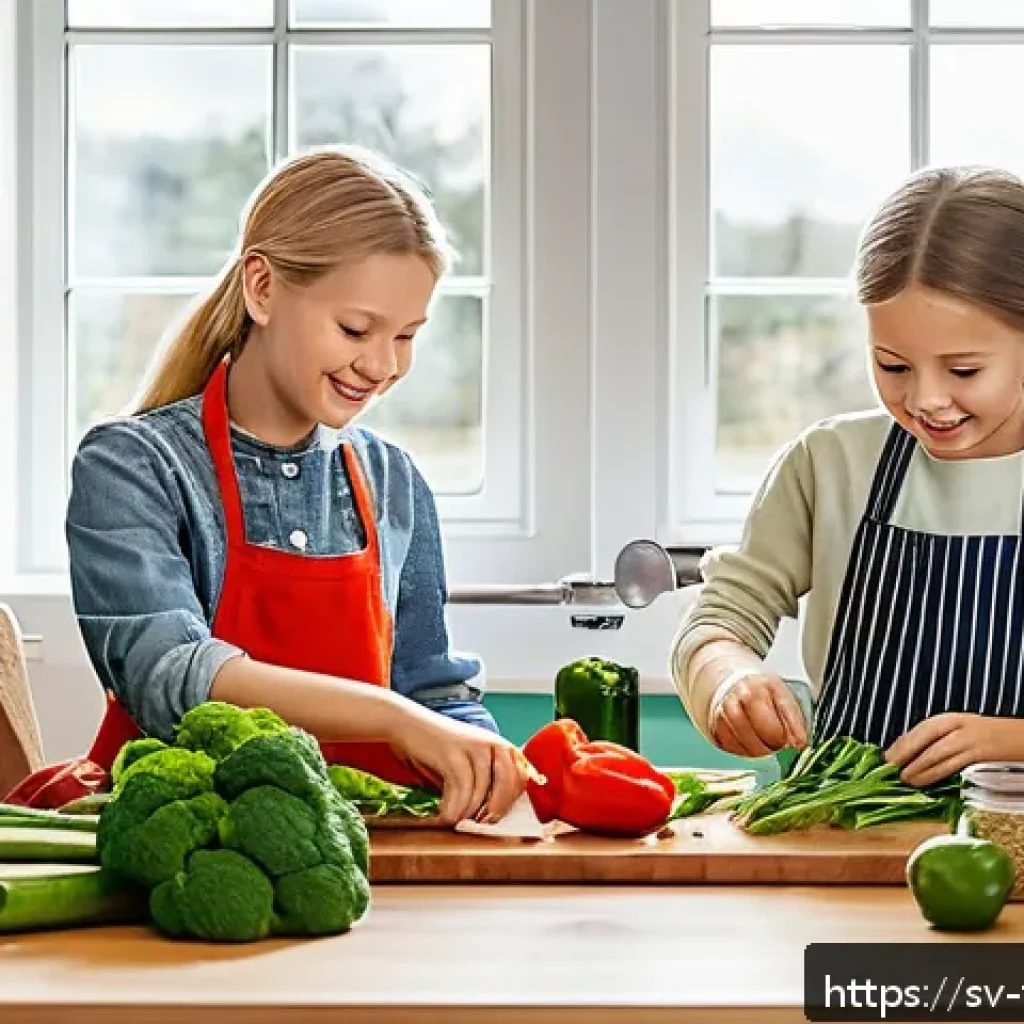 플렉시테리언 식단의 식사 준비 팁 - A bright and cozy Scandinavian kitchen scene featuring a family cooking together around a wooden tab...